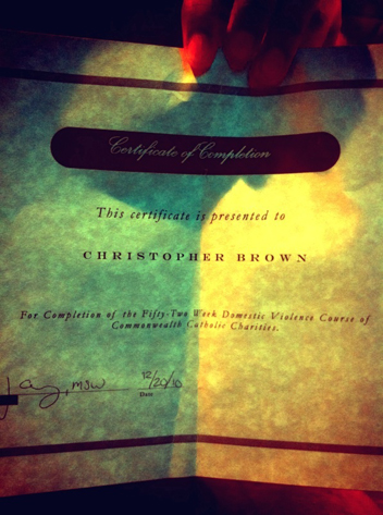Chris Brown Domestic Violence Course Completion Certificate