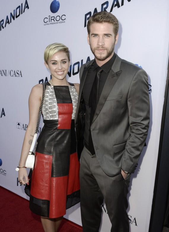 Miley Cyrus and Liam Hemsworth's last public appearance together was at last month's "Paranoia" premiere. (Getty)