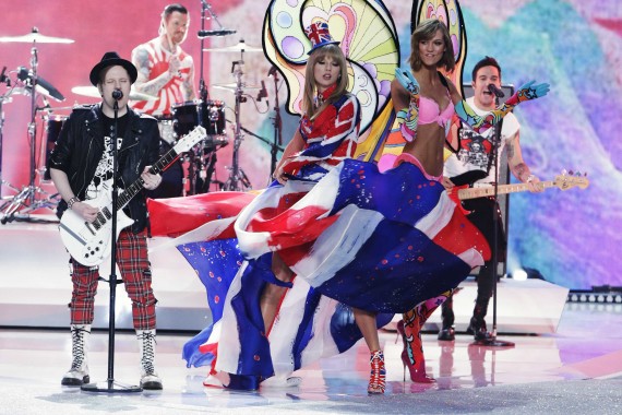 Singer Swift, model Kloss and rock band Fall Out Boy perform during the annual Victoria's Secret Fashion Show in New York