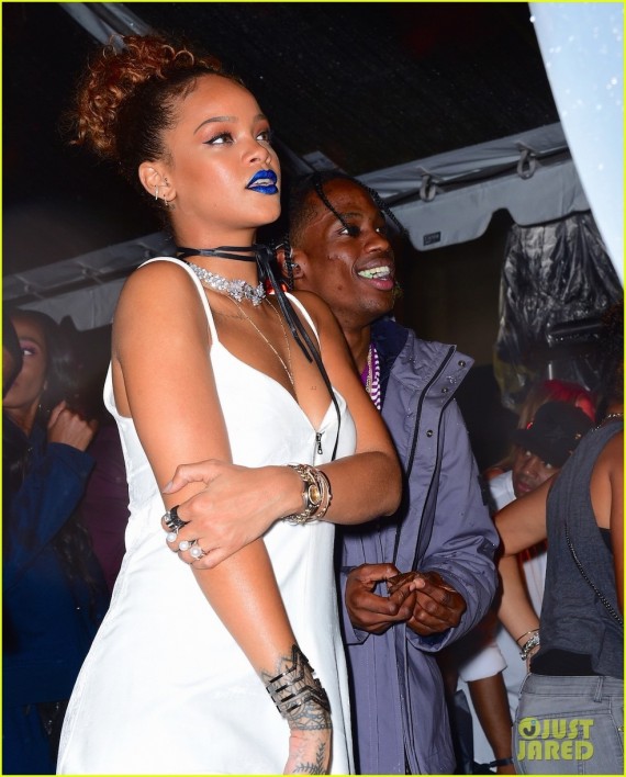Rihanna and her rumored boyfriend Travis Scott did nothing to dispel dating rumors. The pair cozied up at Rihanna's Roc Nation Block Party, before Travis took the stage in the pouring rain. They whispered into each other's ears and laughing uncontrollably. She cheered wildly while Travis performed 4 of his hit songs. Pictured: Rihanna, Travis Scott Ref: SPL1122209 100915 Picture by: 247PAPS.TV / Splash News Splash News and Pictures Los Angeles: 310-821-2666 New York: 212-619-2666 London: 870-934-2666 photodesk@splashnews.com 