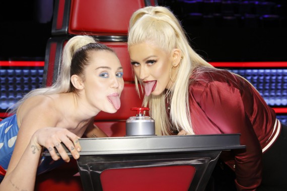 Miley Cyrus and Christina Aguilera on The Voice 2016